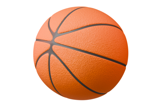 3d Close-up of a textured orange basketball with black lines on a orange background. Minimal Cartoon basketball ball icon. sport game for healthy lifestyle concept. 3d render illustration.