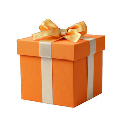 Orange gift box with gold ribbon