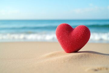 Fototapeta premium red heart on the beach with the ocean in the background