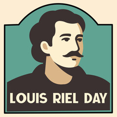 Louis Riel Day Flat Portrait Illustration – Canadian Historical Leader Tribute