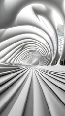 Seashell-inspired office design with curving white surfaces and spiral atrium, serene and organic