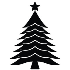 Obraz premium Simple black christmas tree silhouette icon with star for holiday season decorations