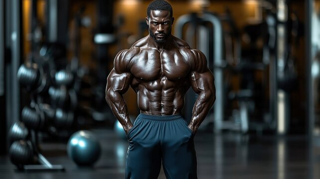 Muscular physique in gym setting: strength, determination, and fitness embodied