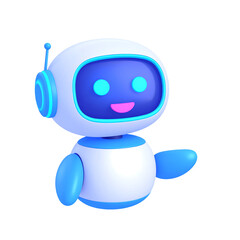 GPT AI chatbot mascot icon. Funny happy robot 3D character isolated on white background, support service assistant, trendy tech automaton concept