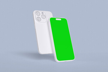Green screen smartphone clay with grey background for mockup template