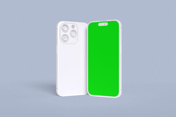Green screen smartphone clay with grey background for mockup template