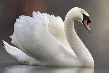 Obraz premium Graceful white swan gliding through water