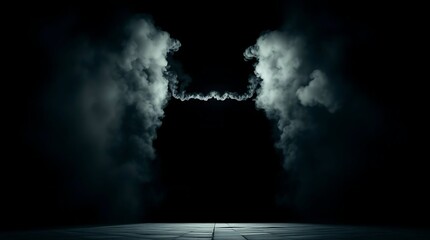 Dark moody smoke clouds background with floor