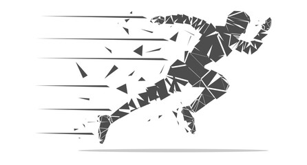 Geometric Running Man Silhouette, Fast Athlete on Racing Track in Motion Pose