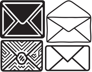 Four vector graphic icons of envelopes, each with a distinct design.