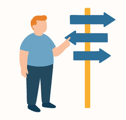 Simple Flat Style Man Pointing Arrow Signpost Direction Choice Illustration