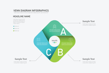 Venn diagram infographic chart template for business 3, 4 parts, options, presentation with venn diagram elements vector illustration.