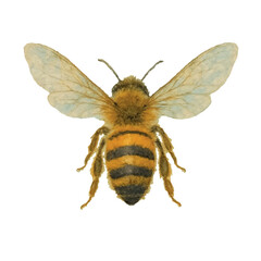 Vector freehand watercolor illustration of a flying Bee, isolated on a white background. Hand drawn watercolour Beekeeper.  honeybee for card design, packaging, fabric, packaging