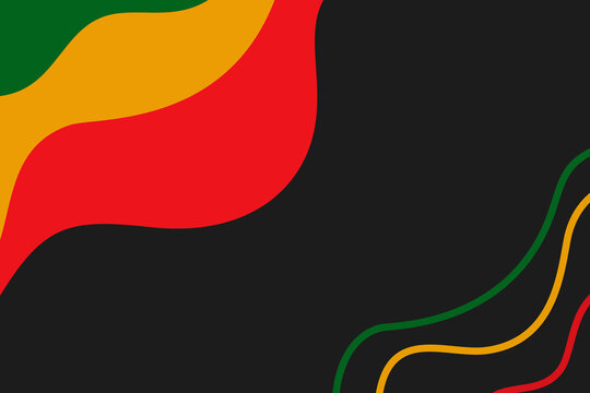Juneteenth abstract background. Bold red, green, and yellow curves on black. Perfect for social media, presentations, and event flyers. Celebratory, powerful atmosphere for Juneteenth