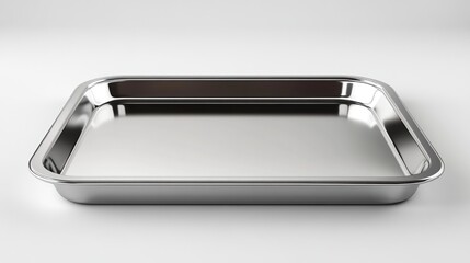 Empty stainless steel baking pan on white background