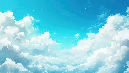 Bright Sky Filled with Fluffy Clouds