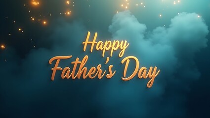 Happy fathers day gold text on teal background