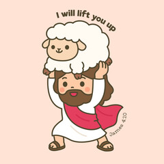 Jesus Raising Up a Happy Sheep from James 4 10