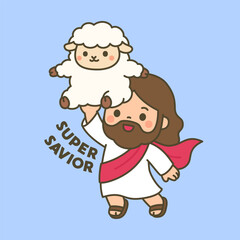 Jesus the Super Savior Holding a Lamb