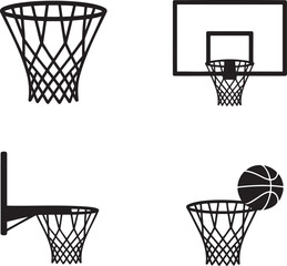 Basketball hoop silhouette set vector illustration isolated On Transparent Background