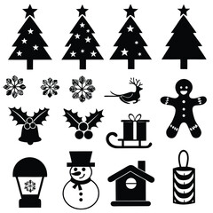Black and White Christmas Vector Illustrations Trees, Snowflakes, Ornaments & More