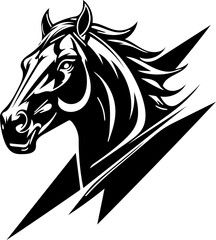 Powerful Black Horse Head  A strong and dramatic silhouette, conveying speed and strength.