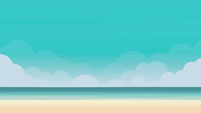 Tropical beach background with calm ocean and blue sky animation