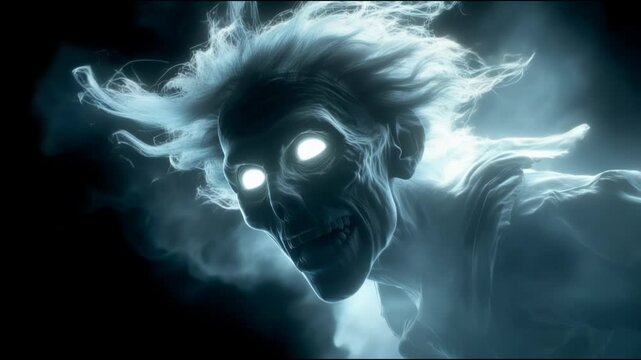 ghost evil figure screaming angry, halloween horror spooky spectral apparition scary ethereal entity haunted motion video