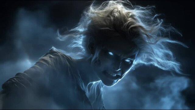 ghost evil figure screaming angry, halloween horror spooky spectral apparition scary ethereal entity haunted motion video