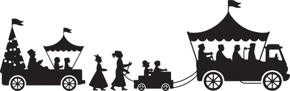 Silhouette of a Festive Parade with Floats and People