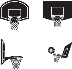Basketball hoop silhouette set vector illustration isolated On Transparent Background