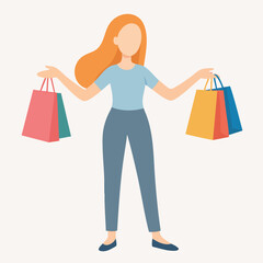 Flat Style Full Body Woman with Shopping Bag Illustration Graphic
