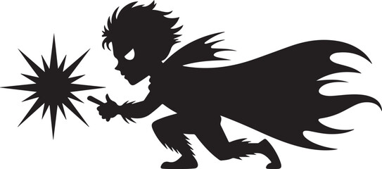 Silhouette of a Boy Superhero with Magical Powers