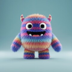 Fototapeta premium Adorable Rainbow Furry 3D Character A Cheerful Cartoon Monster Design