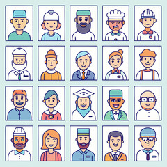 Professions line editable icon set. Containing Career people, People avatars, characters staff, professions, people profession, and more. Vector