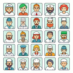 Professions line editable icon set. Containing Career people, People avatars, characters staff, professions, people profession, and more. Vector