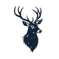 Elegant Deer Head Silhouette with Antlers on White Background Perfect for Logo or Design Element