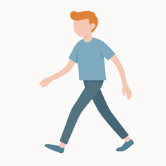 Flat Style Illustration Man Walking Forward Motion, Full Body Character