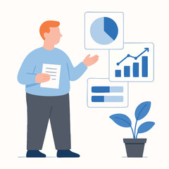Flat Style Businessman Presenting Graph Data Analysis Report Illustration