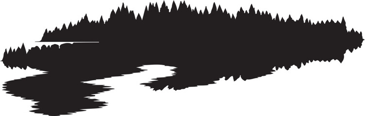 Abstract Black Silhouette of Forest and River Reflection
