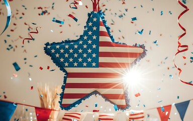 Dynamic patriotism illustration with mesmerizing fireworks, festive bunting, refined red white blue color layering, and clean typography on a deep backdrop for fourth of july promotions