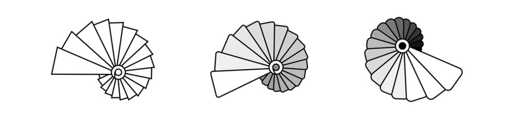 Abstract concentrical spiral staircase, circular stairs top view, golden ratio, flat outline logo style vector illustration wallpaper