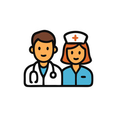 Fototapeta premium Medical staff collaborating in a hospital setting with a doctor and nurse. Suitable for healthcare presentations, websites, and medical publications.