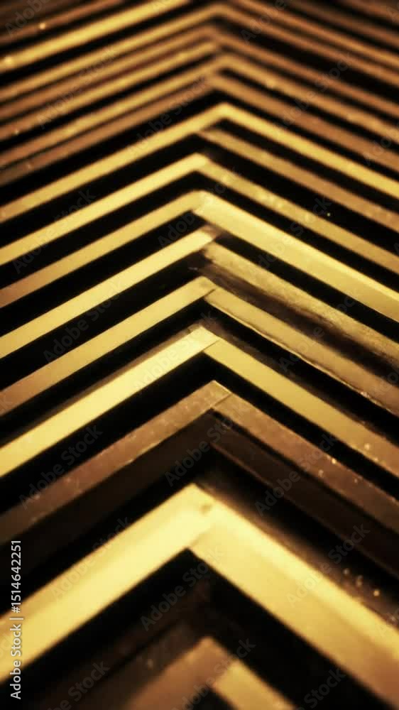 Poster an abstract, dynamic background video with upward-pointing chevron patterns of sleek, converging gol
