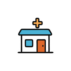 Outpatient services at a simple cartoon hospital ideal for medical brochures, websites, and health care visuals.