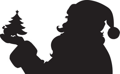 Santa Claus Silhouette Holding a Christmas Tree