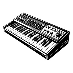 Vintage Synthesizer Keyboard – Black and White Vector Illustration"