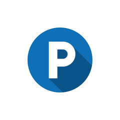 Transportation parking sign icon with long shadow. P transportation symbol