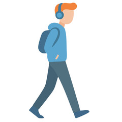 Flat Minimalist Walking Person With Backpack and Headphones Illustration