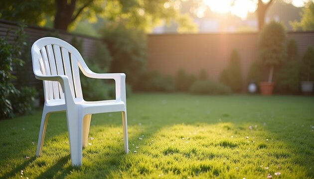 Garden chair on trimmed grass